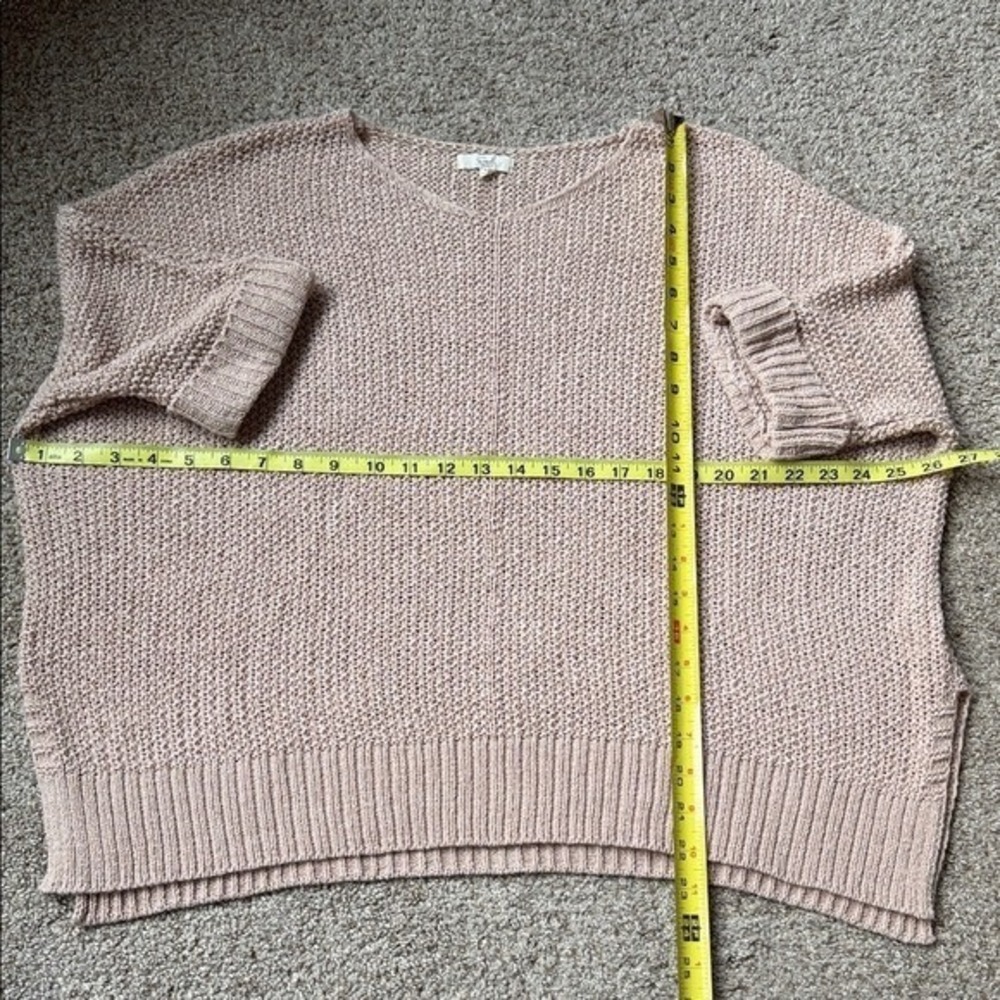 Easel Los Angeles Tan Knit V Neck Oversized Pullover Sweater Top S Neutral - Picture 5 of 9